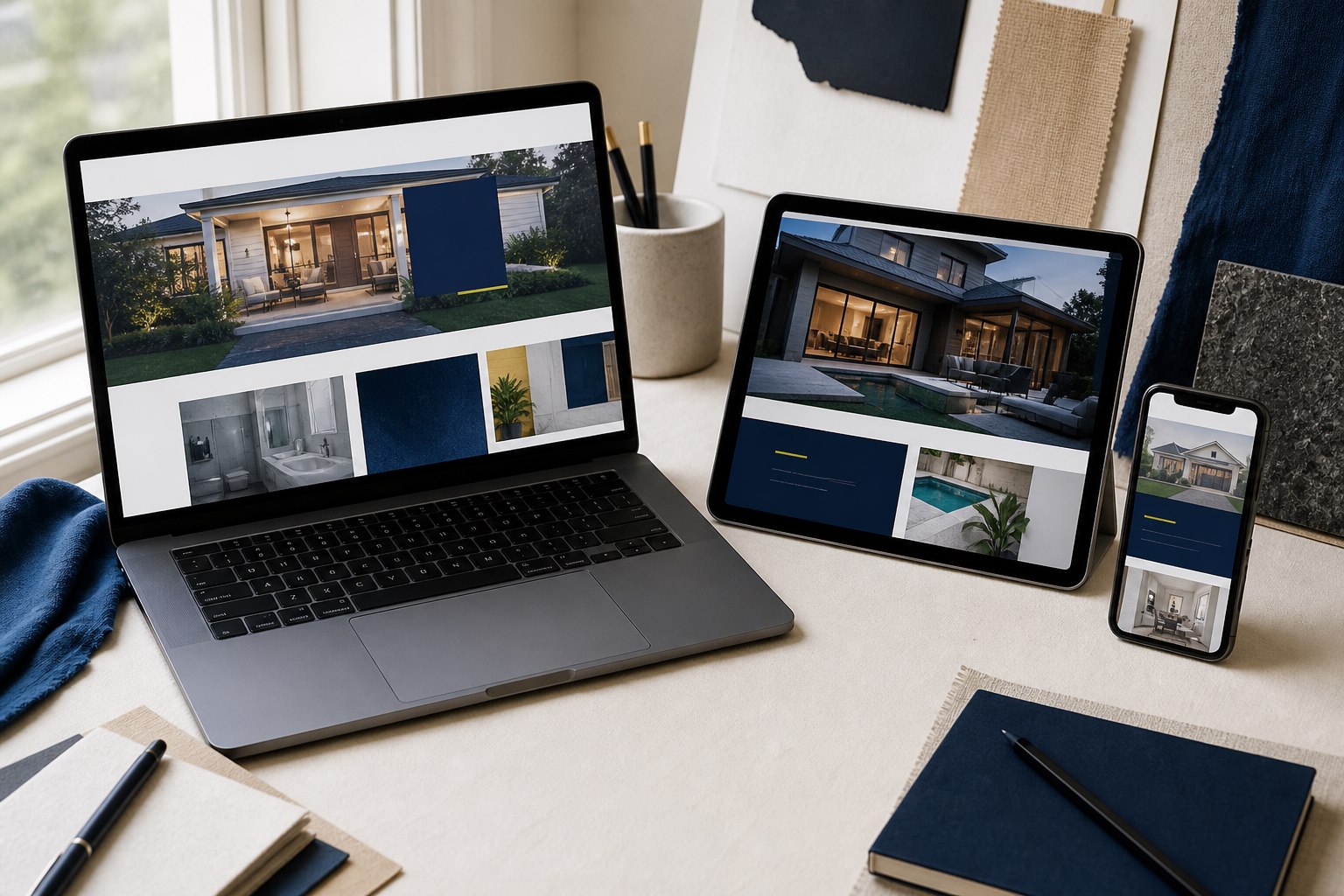 A finished local-business website shown responsively on a laptop, tablet, and phone
